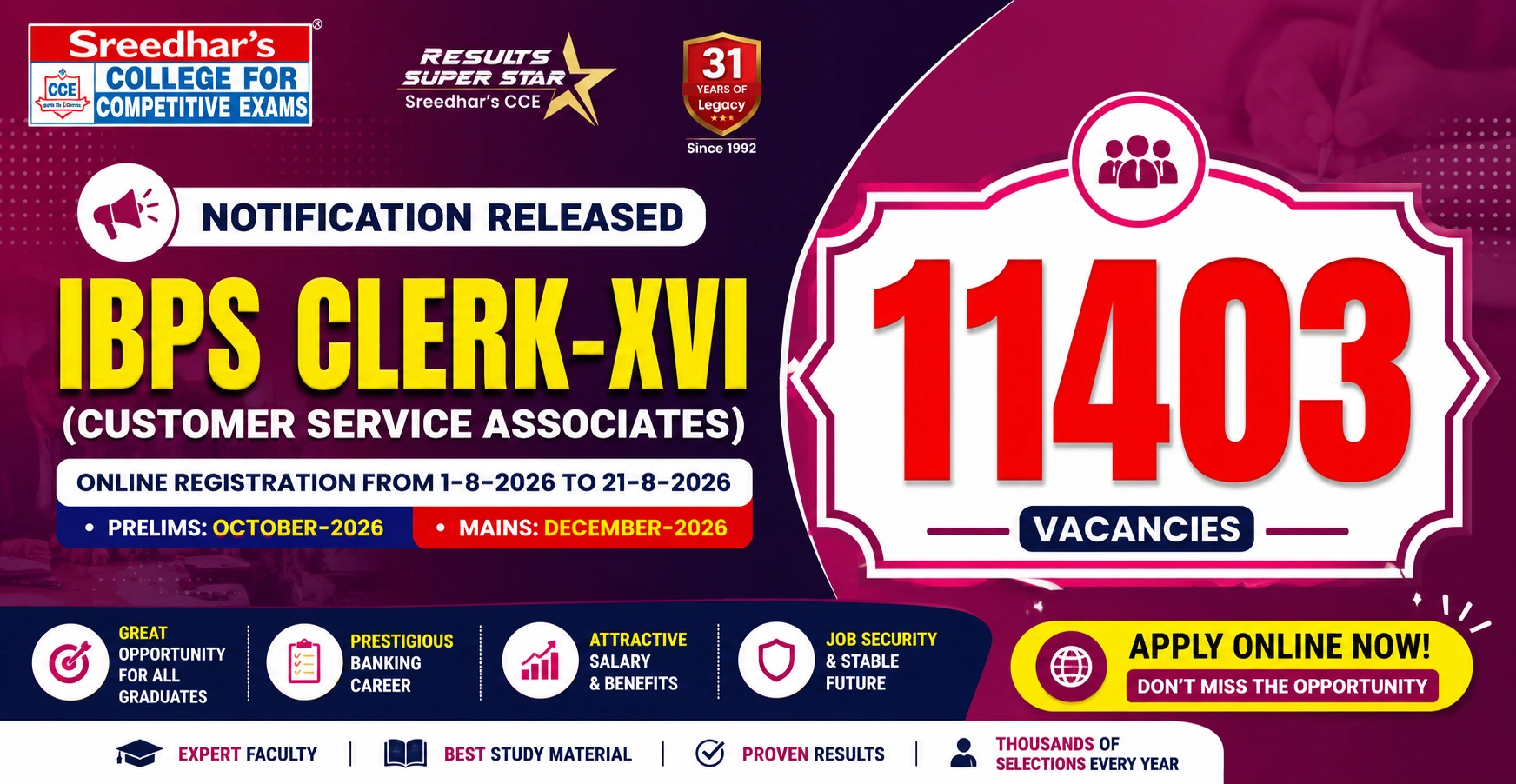 IBPS Clerk Notification 2026 (CRP CSA-XVI)