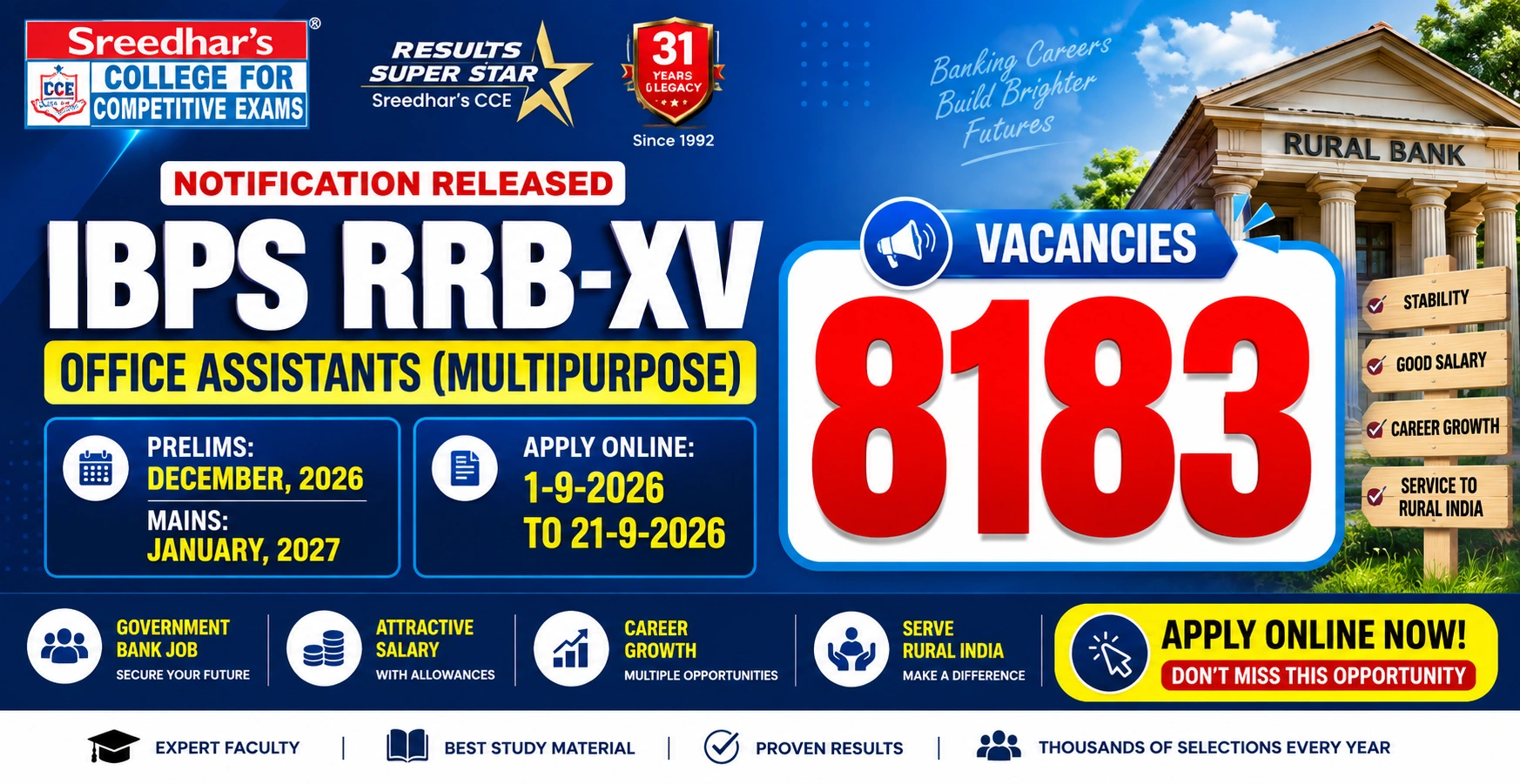 IBPS RRB XV Office Assistant (Multipurpose) 2026 Notification: 8,183 Vacancies, Eligibility & Exam Guide